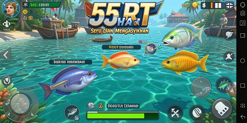 Tangkapan layar menunjukkan aksi tembak ikan yang seru di 55RT.