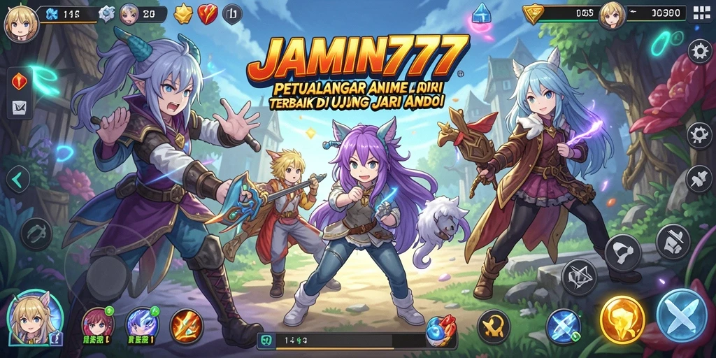 Tampilan overhead gameplay JAMIN777 menunjukkan pertempuran karakter Anime.