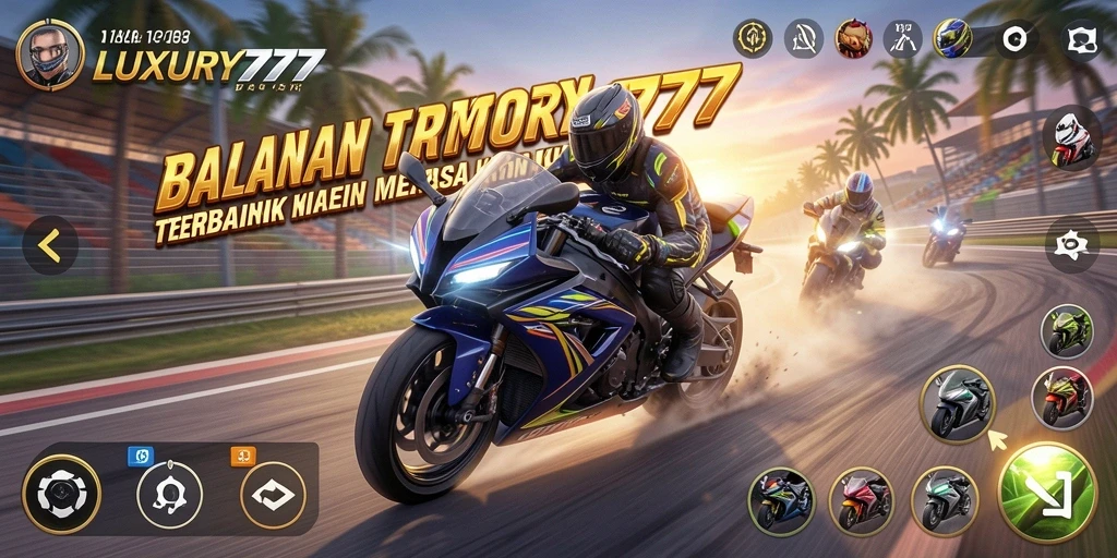 Gameplay seru LUXURY777 saat balapan motor.