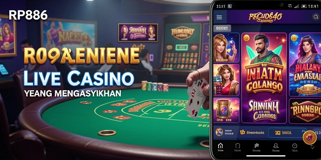 Screenshot gameplay RP886 menampilkan dealer profesional dan permainan Live Casino.