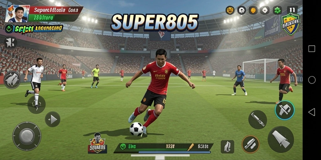 Tampilan gameplay <strong>SUPER805</strong> dengan aksi sepak bola yang mendebarkan.